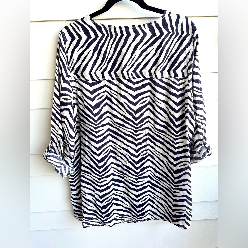 Tahari Zebra Print Linen Button Down 1x Tunic Blo… - image 8